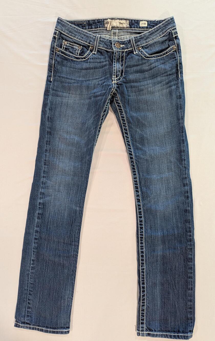 BKE Stella Jeans Womens 28R Blue Med Wash Low Rise Straight Stretch Denim
